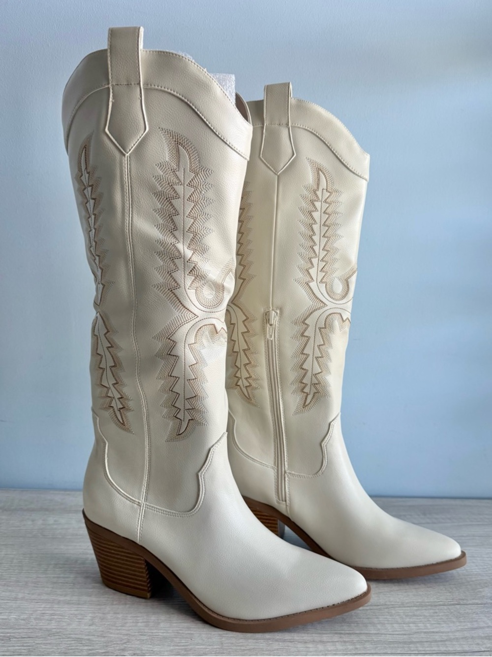 Sun + Stone Women's Cream Bodhiii Western Knee High Boots Size 7.5